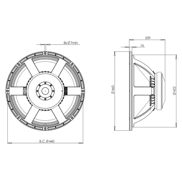 Subwoofer B&C Speakers 18TBX100 18″ 8 Ohm 1200 W AES