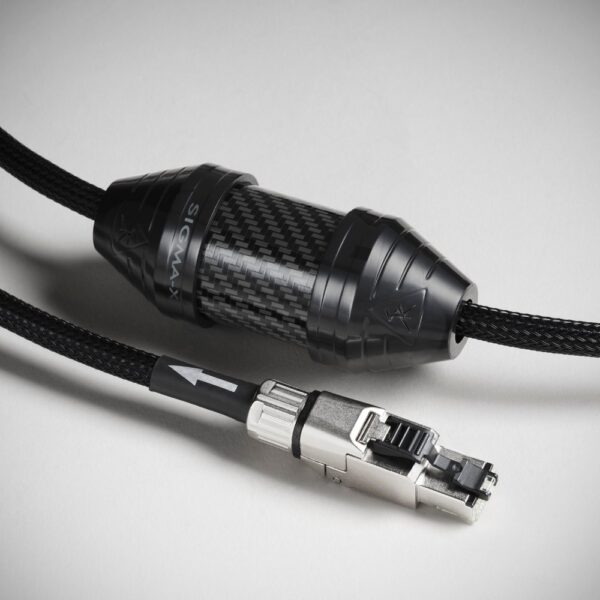 Modulo Shunyata Sigma-X in fibra di carbonio e connettore RJ45 Telegärtner del cavo di rete Sigma-X Ethernet