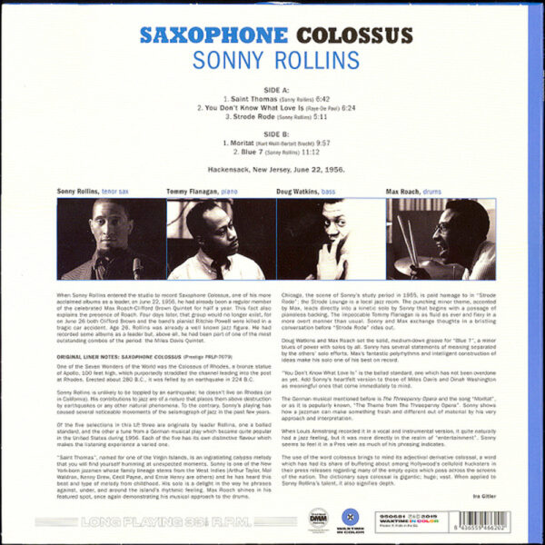Sonny Rollins Saxophone Colossus LP vinile 180 grammi