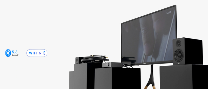 WiiM Amp Pro inserito in sistema stereo 2.1 con TV