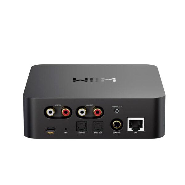 WiiM Pro Plus vista posteriore con RCA ottico coassiale ed Ethernet