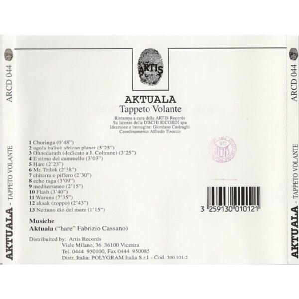 Aktuala – Tappeto Volante, retro della confezione del CD