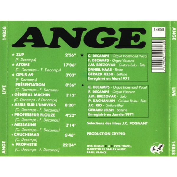 Ange – En Concert (1970-1971), retro della confezione del CD