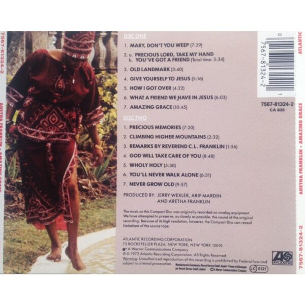 Aretha Franklin – Amazing Grace, retro della confezione del CD