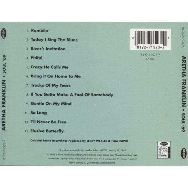 Retro del CD Aretha Franklin – Soul '69 (Rhino Records)