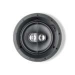 Diffusore stereo da soffitto Focal 100 IC6ST visto di fronte senza griglia, con woofer Polyglass e due tweeter affiancati
