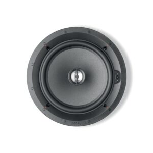 Diffusore da incasso Focal 100 ICW8 visto di fronte senza griglia, con woofer Polyglass da 21 cm e tweeter coassiale al centro