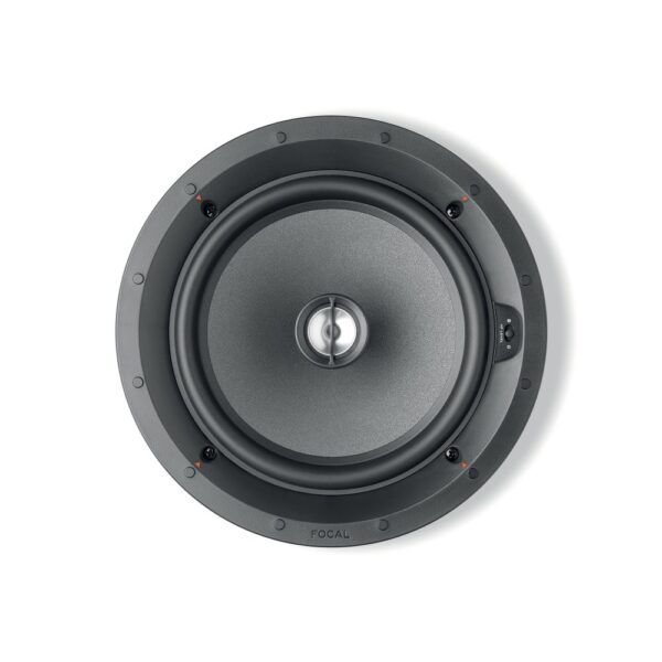 Focal 100 ICW8 vista frontale Diffusore da incasso Focal 100 ICW8 visto di fronte senza griglia, con woofer Polyglass da 21 cm e tweeter coassiale al centro