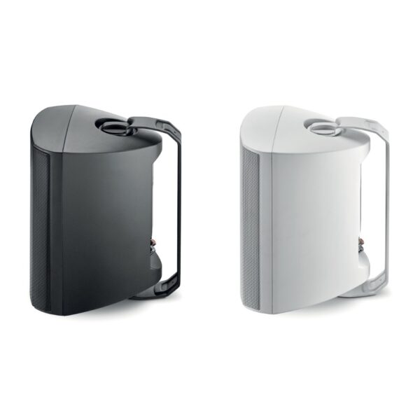 Focal 100 OD6 nero e bianco visti di lato, con la staffa a U orientabile