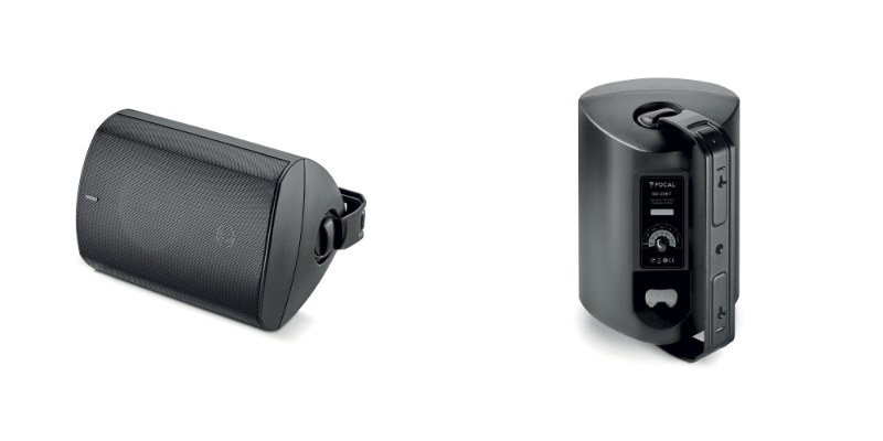 A sinistra il Focal 100 OD6 nero montato in orizzontale, a destra il retro del Focal 100 OD6-T con il selettore rotativo del trasformatore