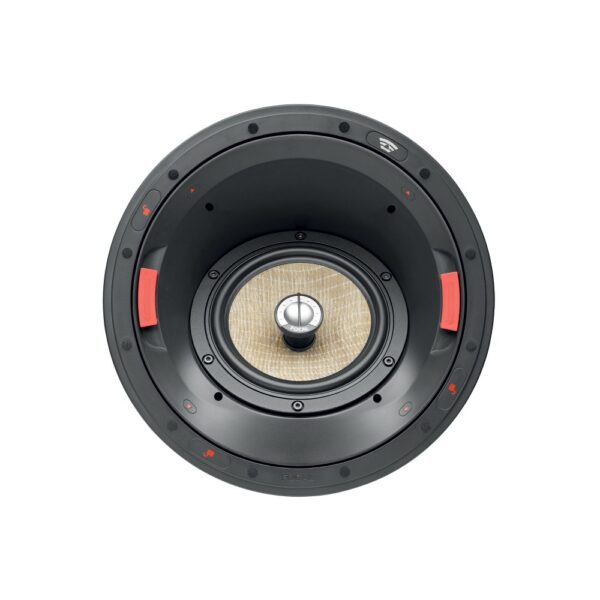 Focal 300 ICA6 vista frontale Diffusore da soffitto Focal 300 ICA6 visto di fronte senza griglia, con woofer in lino Flax e tweeter al centro