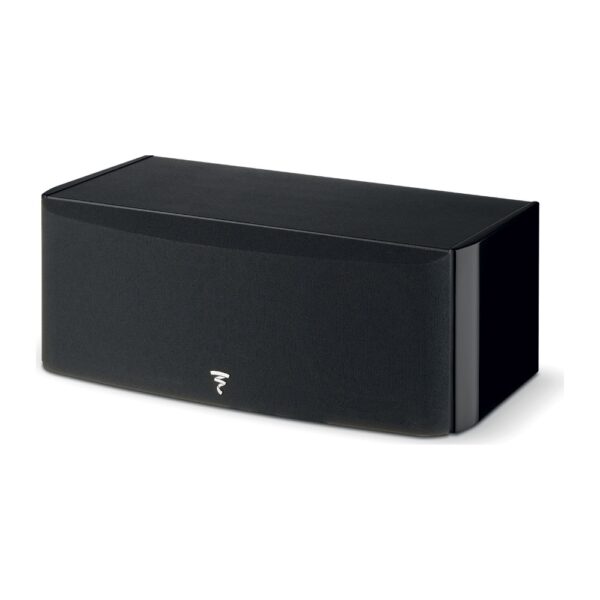 Focal Aria Evo X Center nero lucido con griglia magnetica, vista di tre quarti