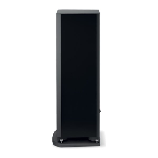 Fianco del Focal Aria Evo X N°2 nero lucido, vista di profilo con la base in alluminio