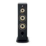 Vista frontale del Focal Aria Evo X N°4 nero lucido senza griglia, con i due woofer Flax da 21 cm in basso