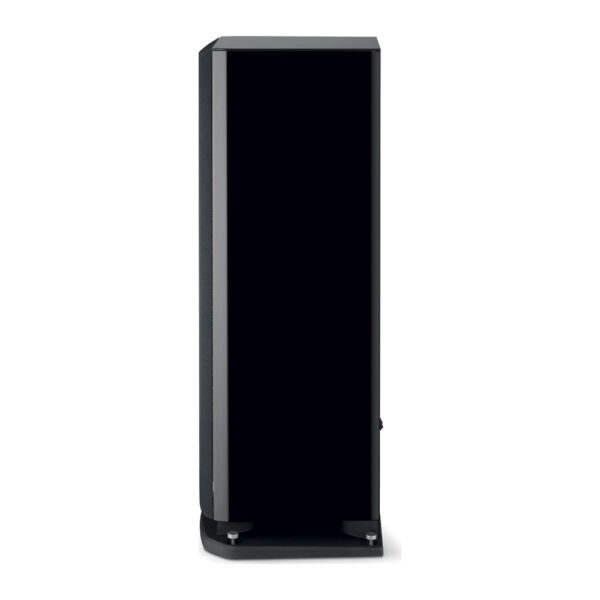 Fianco del Focal Aria Evo X N°4 nero lucido con griglia, vista di profilo