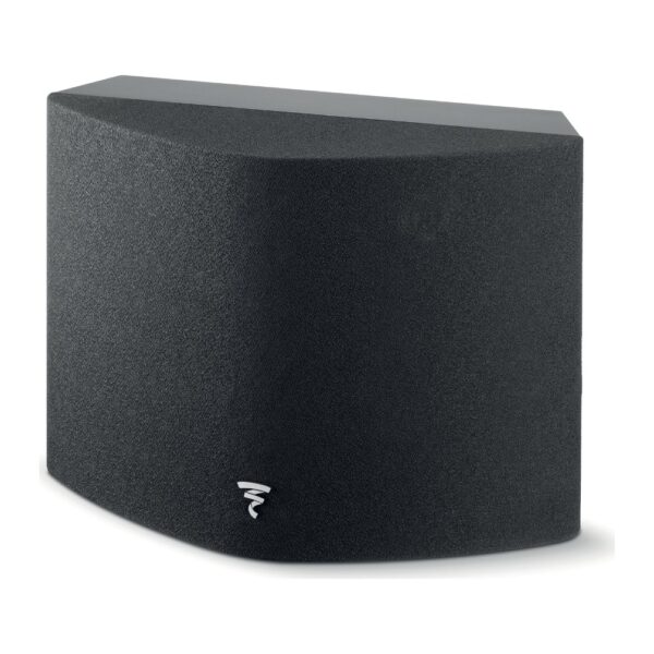 Focal Aria SR900 nero satinato con frontale magnetico in tessuto applicato, vista di tre quarti