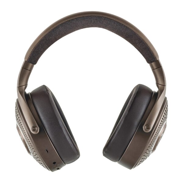 Cuffie wireless Focal Bathys MG Chestnut viste di fronte, con archetto e padiglioni marroni