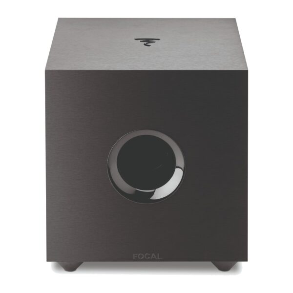 Subwoofer Focal Cub Evo in MDF nero visto di fronte, con il condotto reflex aerodinamico sul frontale