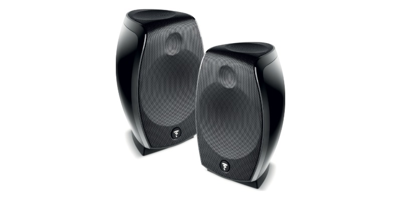 Coppia Focal Sib Evo Dolby Atmos 2.0 โ satelliti per Home Cinema Due diffusori Focal Sib Evo Dolby Atmos neri lucidi per sistemi Home Cinema 5.1.2