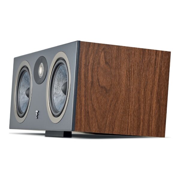 Focal Theva Center Legno scuro inclinato sulla base integrata per orientare il suono verso l’ascoltatore