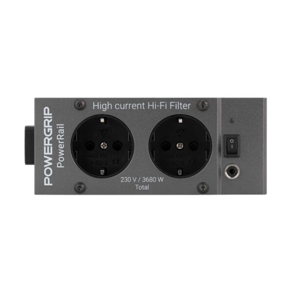 Powergrip PowerRail frontale Modulo Powergrip PowerRail visto di fronte, con due prese Schuko, pulsante e indicatore LED