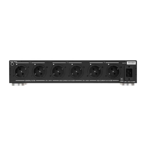Pannello posteriore della Powergrip YG-2 con 6 prese Schuko e i connettori di collegamento