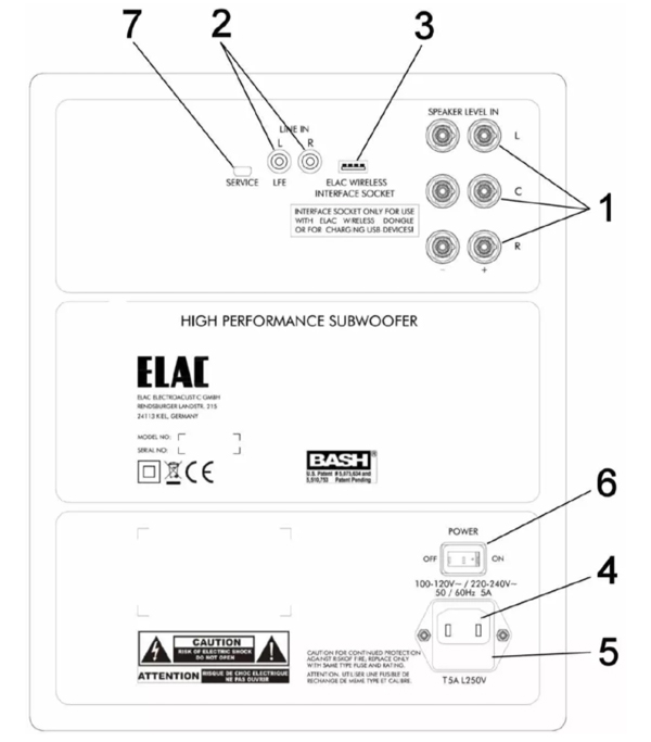 ELAC SUB 2030 subwoofer pannello posteriore