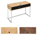 Ruark R810 MiE radiogramma hi-fi in rovere Leaf-Line su stand cromato, con i piani intarsiati in rovere e noce visti dall'alto